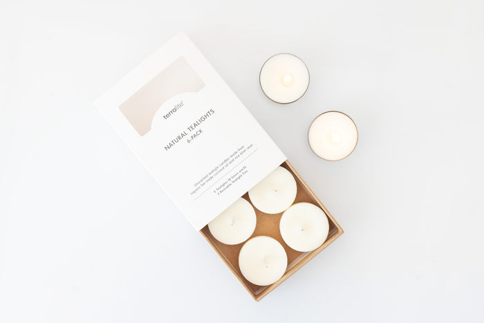 6 Natural Tealights + 2 Reusable Tins