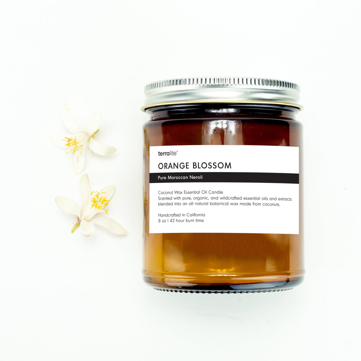 Orange Blossom essential oil candle scented with neroli essential oil.