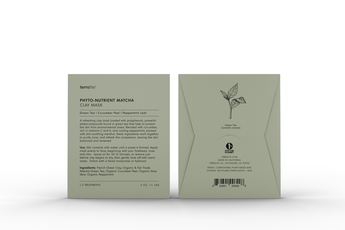 Phyto-Nutrient Matcha Clay Mask Organic - Single Treatment with Green Tea, Cucumber, and Peppermint