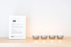 Organic Natural Tealights 12-pack with reusable tealight tins - back of box