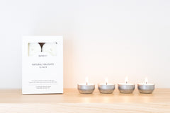 Organic Natural Tealights 12-pack with reusable tealight tins - front of box