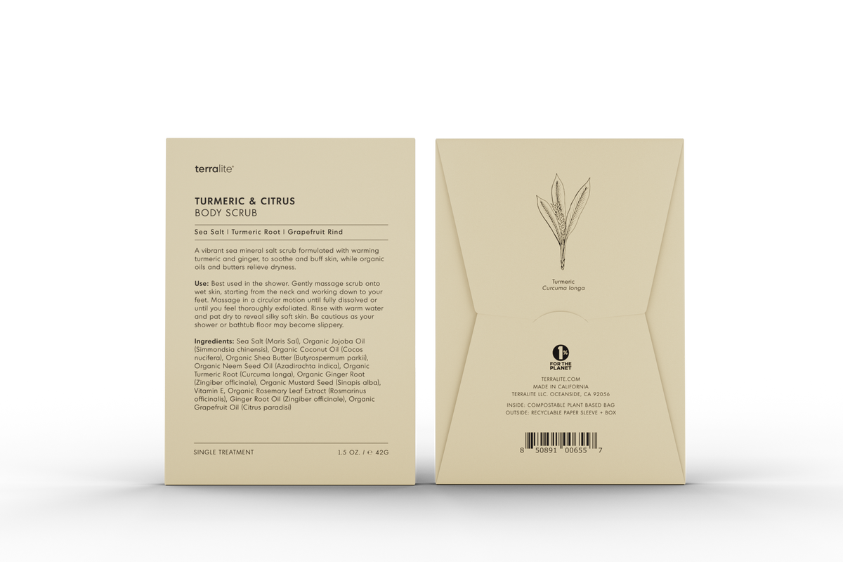 Turmeric & Citrus Body Scrub Organic - Single Use Treatment with Ginger and Grapefruit